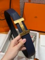 Hermès “H-Zip” 38mm Reversible Belt Navy Blue & Black - Image 5
