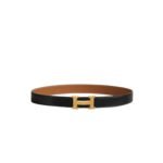 Hermes H Guillochee Belt 32mm Buckle And Reversible Leather Strap Noir/Gold H064540CC06