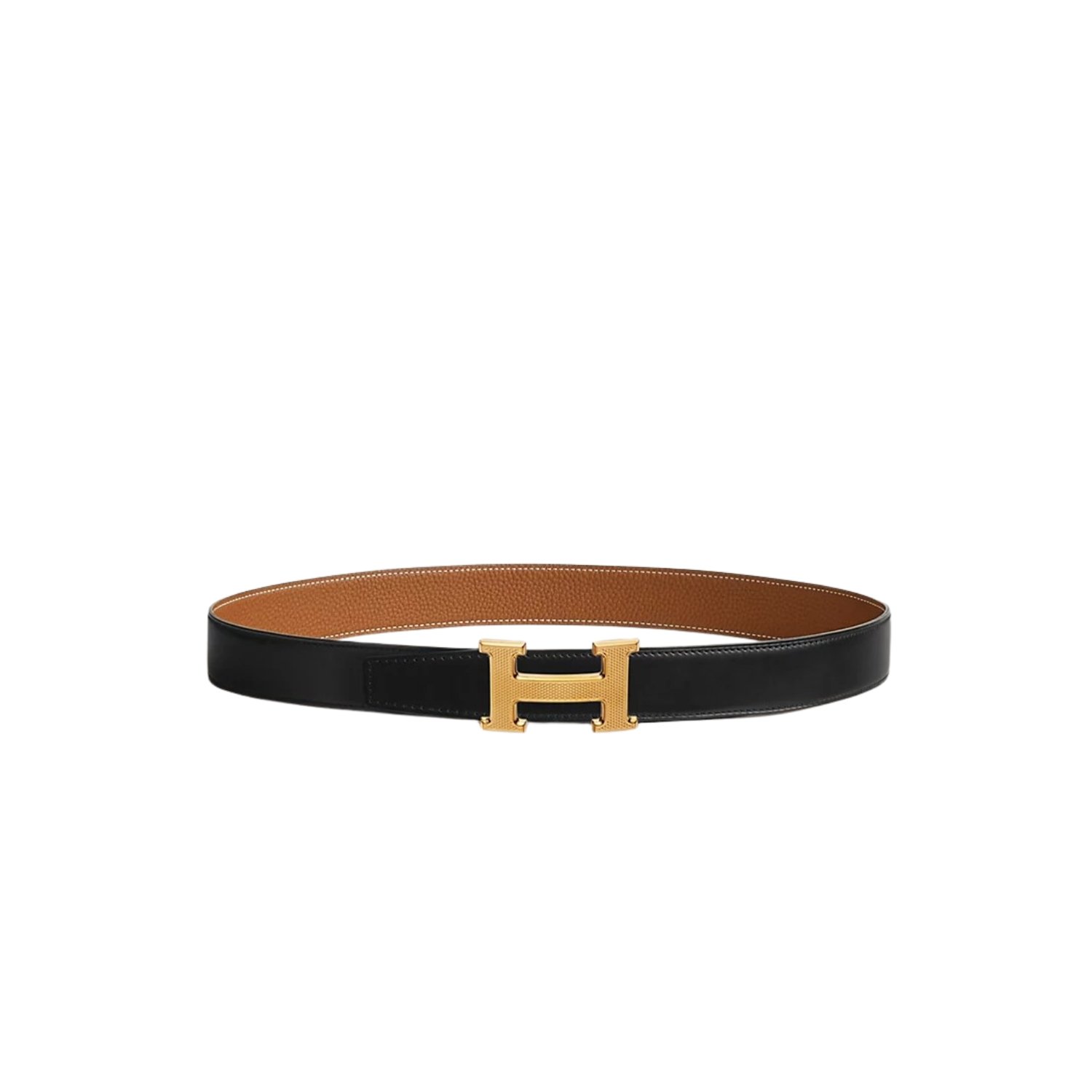 hermes-h-guillochee-belt-buckle-and-reversible-leather-strap.jpg Hermes H Guillochee Belt 32mm Buckle And Reversible Leather Strap Noir/Gold H064540CC06 - Image 1