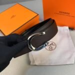 Hermès Luck Belt Buckle Reversible Leather Strap 38mm Noir/Chocolat H010412CK05 - Image 4