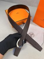 Hermès Luck Belt Buckle Reversible Leather Strap 38mm Noir/Chocolat H010412CK05 - Image 5