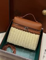 Loro Piana Extra Pocket L19 North-South Wicker Top Handle Bag 8.3in/ 21cm Malt/ Deep Kummel Silver Hardware For Women FAN5321 B3PK - Image 4