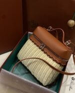 Loro Piana Extra Pocket L19 North-South Wicker Top Handle Bag 8.3in/ 21cm Malt/ Deep Kummel Silver Hardware For Women FAN5321 B3PK - Image 2