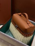 Loro Piana Extra Pocket L19 North-South Wicker Top Handle Bag 8.3in/ 21cm Malt/ Deep Kummel Silver Hardware For Women FAN5321 B3PK - Image 3