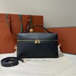 Loro Piana Extra Pocket L27 Top Handle Bag 10.6in/ 27cm Navy Blue Gold Hardware For Women FAN4043 W000 - Image 7