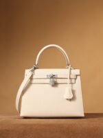 Hermes Kelly Epsom Silver Lock Bag Cream For Women 9,8in/25cm - Image 2