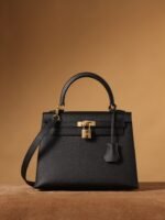 Hermes Kelly Epsom Gold Tone Lock Bag Black For Women 9,8in/25cm - Image 8