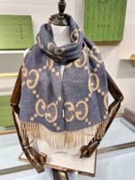 Gucci Cashmere Jacquard Scarf Blue And Beige 200cm/79in For Women - Image 9