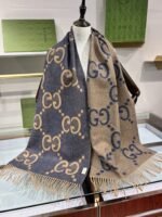 Gucci Cashmere Jacquard Scarf Blue And Beige 200cm/79in For Women - Image 8