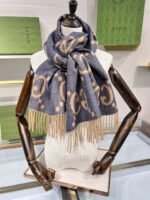 Gucci Cashmere Jacquard Scarf Blue And Beige 200cm/79in For Women - Image 2