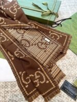 Gucci GG Wool Scarf Brown And Beige 180cm/71in For Women - 660025 4G386 2579 - Image 8
