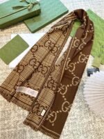 Gucci GG Wool Scarf Brown And Beige 180cm/71in For Women - 660025 4G386 2579 - Image 3