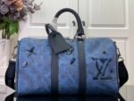 Louis Vuitton Keepall Bandouliere 35 Travel Bag 13.4in/ 34cm Blue Silver Hardware M22573 - Image 3