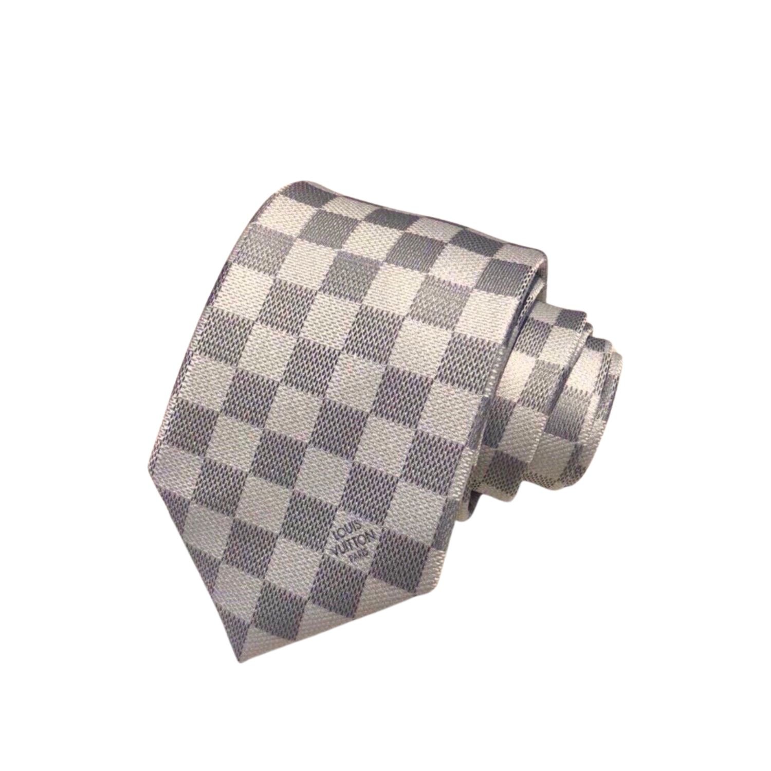 louis-vuitton-damier-classic-grey.jpg Louis Vuitton Damier Classic Tie Grey LV Men Tie M71214 - Image 1