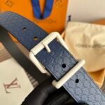 Louis Vuitton 35mm LV Initiales Embossed Belt – Navy Blue With Matte White Buckle - Image 3