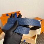 Louis Vuitton 35mm LV Initiales Embossed Belt – Navy Blue With Matte White Buckle - Image 4
