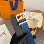 Louis Vuitton 35mm LV Initiales Embossed Belt – Navy Blue With Matte White Buckle - Image 6