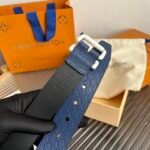 Louis Vuitton 35mm LV Initiales Embossed Belt – Navy Blue With Matte White Buckle - Image 7