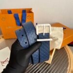 Louis Vuitton 35mm LV Initiales Embossed Belt – Navy Blue With Matte White Buckle - Image 8