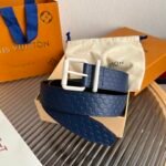 Louis Vuitton 35mm LV Initiales Embossed Belt – Navy Blue With Matte White Buckle - Image 9
