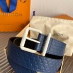 Louis Vuitton 35mm LV Initiales Embossed Belt – Navy Blue With Matte White Buckle - Image 10