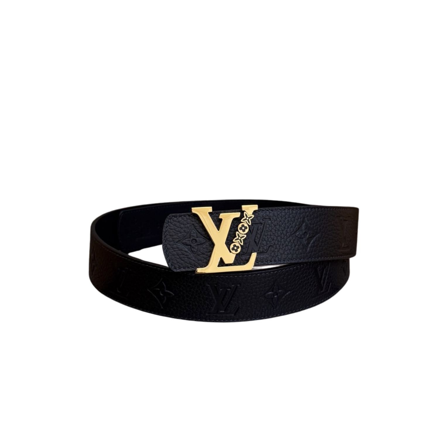 louis-vuitton-initiales-monogram-belt-black-with-gold-buckle.jpg Louis Vuitton 40mm LV Initiales Monogram Belt Black With Gold Buckle - Image 1