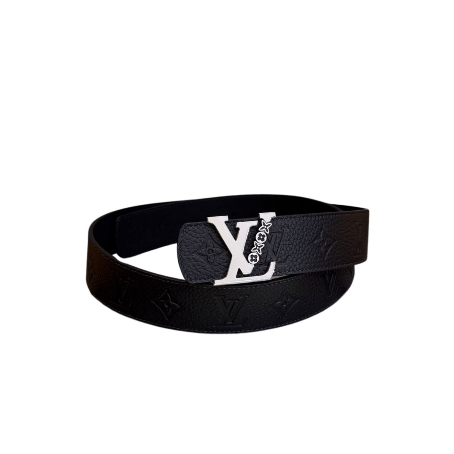 louis-vuitton-initiales-monogram-belt-black-with-silver-buckle.jpg Louis Vuitton 40mm LV Initiales Monogram Belt Black With Silver Buckle - Image 1