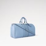 Louis Vuitton Keepall Bandouliere 50 Travel Bag 19.7in/ 50cm Sky Blue Silver Hardware M14122 - Image 3