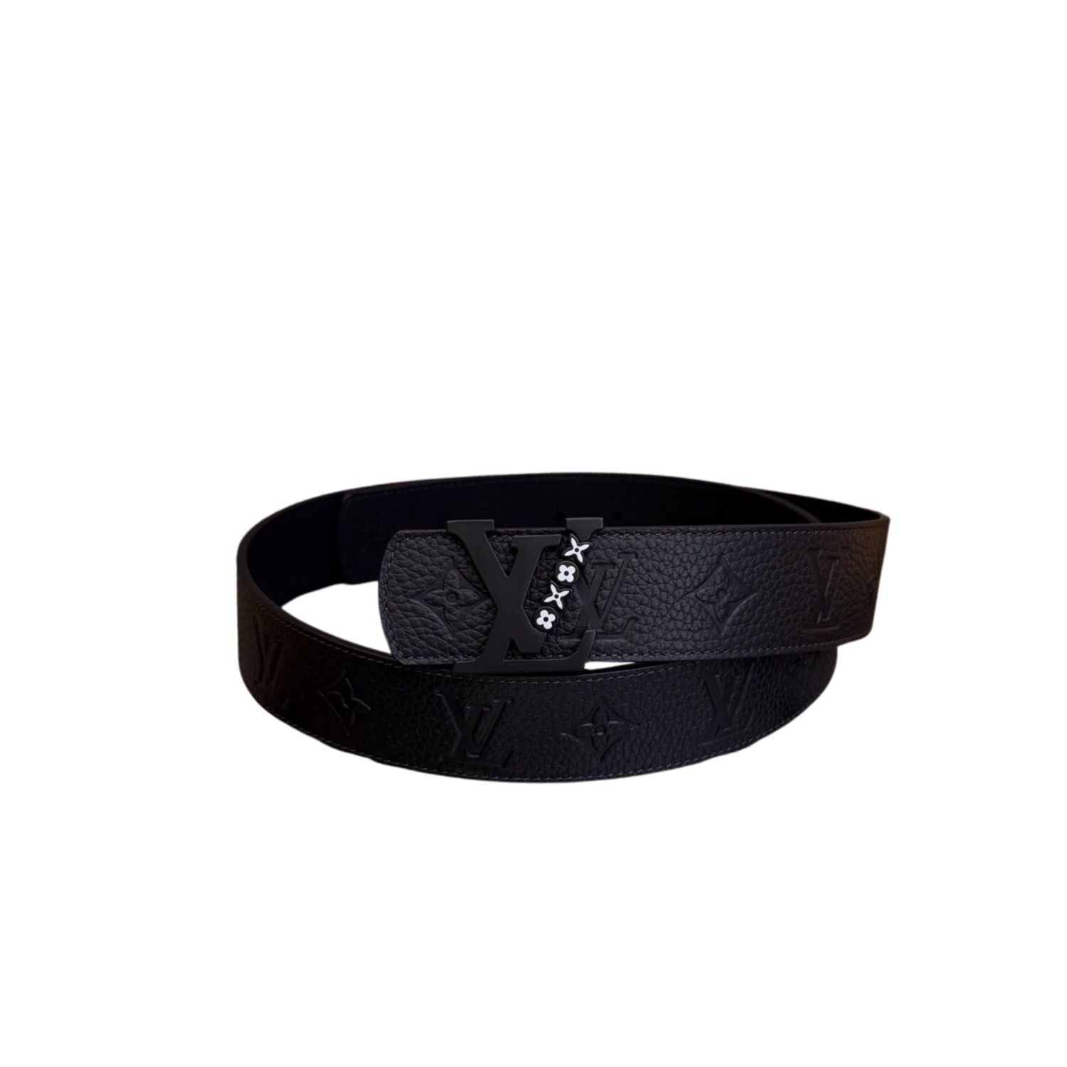 louis-vuitton-lv-initiales-monogram-belt-black.jpg Louis Vuitton 40mm LV Initiales Embossed Monogram Pattern Belt Black - Image 1