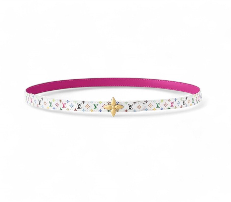 louis-vuitton-lv-x-tm-mini-flowergram-15mm-reversible-belt.jpg Louis Vuitton LV x TM Mini Flowergram 15mm Reversible Belt White For Women M8992U - Image 1