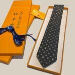 Louis Vuitton Signature Monogram Silk Tie Dark Charcoal Grey For Men - Image 2