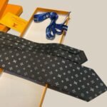 Louis Vuitton Signature Monogram Silk Tie Dark Charcoal Grey For Men - Image 4