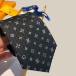 Louis Vuitton Signature Monogram Silk Tie Dark Charcoal Grey For Men - Image 3