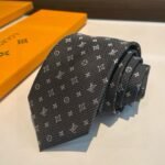 Louis Vuitton Signature Monogram Silk Tie Dark Charcoal Grey For Men - Image 5