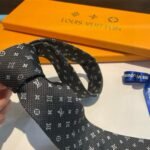 Louis Vuitton Signature Monogram Silk Tie Dark Charcoal Grey For Men - Image 6