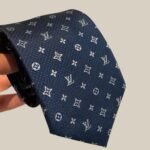 Louis Vuitton Signature Monogram Silk Tie Deep Blue For Men - Image 5