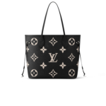 Louis Vuitton Neverfull MM Tote Bag 12.2in/ 31cm Black/ Beige Monogram Empreinte Gold Hardware For Women M58907