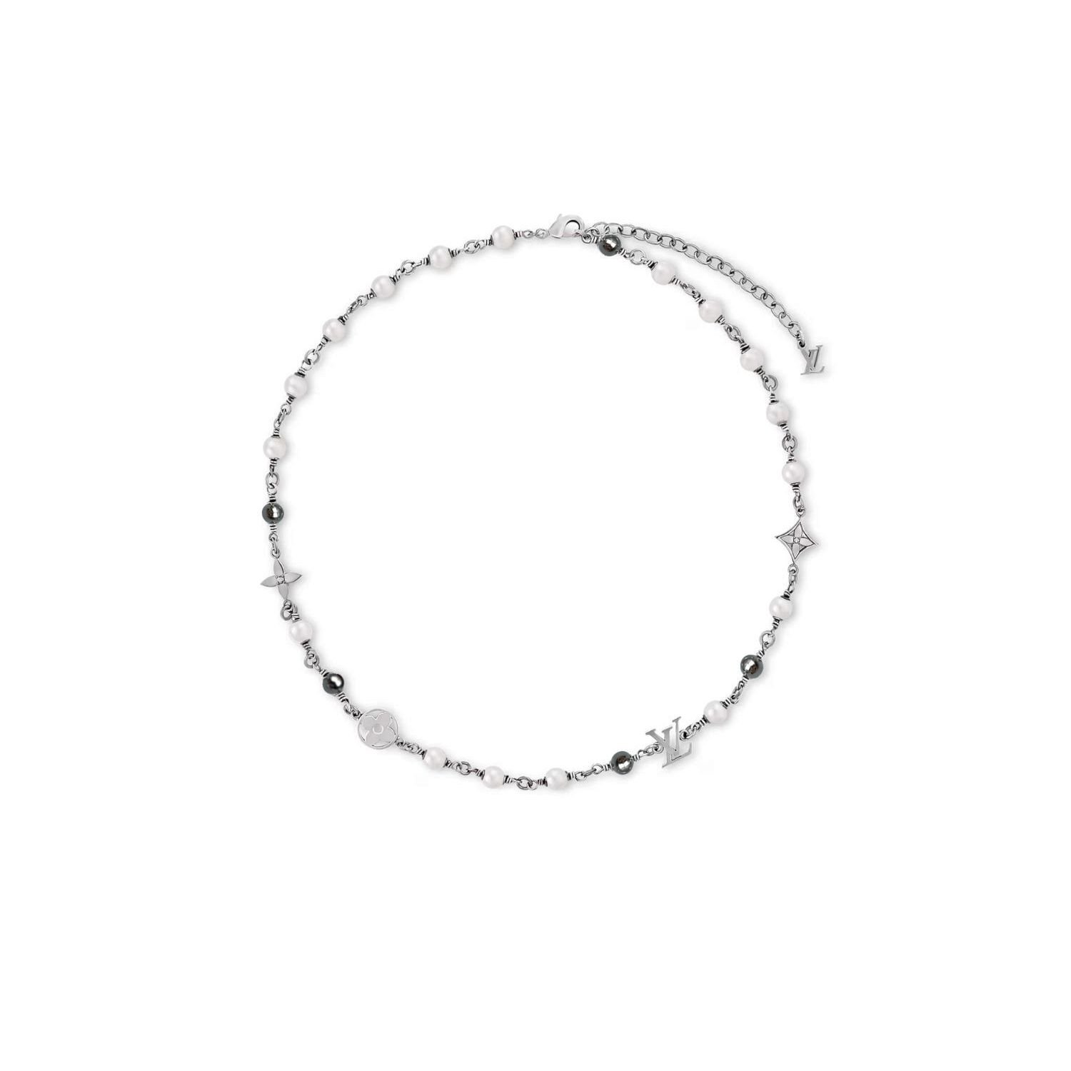 louis-vuitton-pearls-necklace-silver.jpg Louis Vuitton Pearls Necklace Silver For Men 43cm/17in - M02448 - Image 1