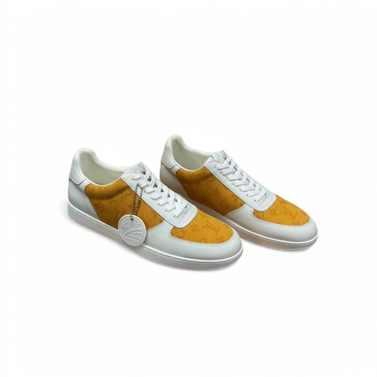 louis-vuitton-rivoli-sneaker.jpg Louis Vuitton Rivoli Sneaker Monogram Metallic Canvas Yellow/White For Men LV - Image 1