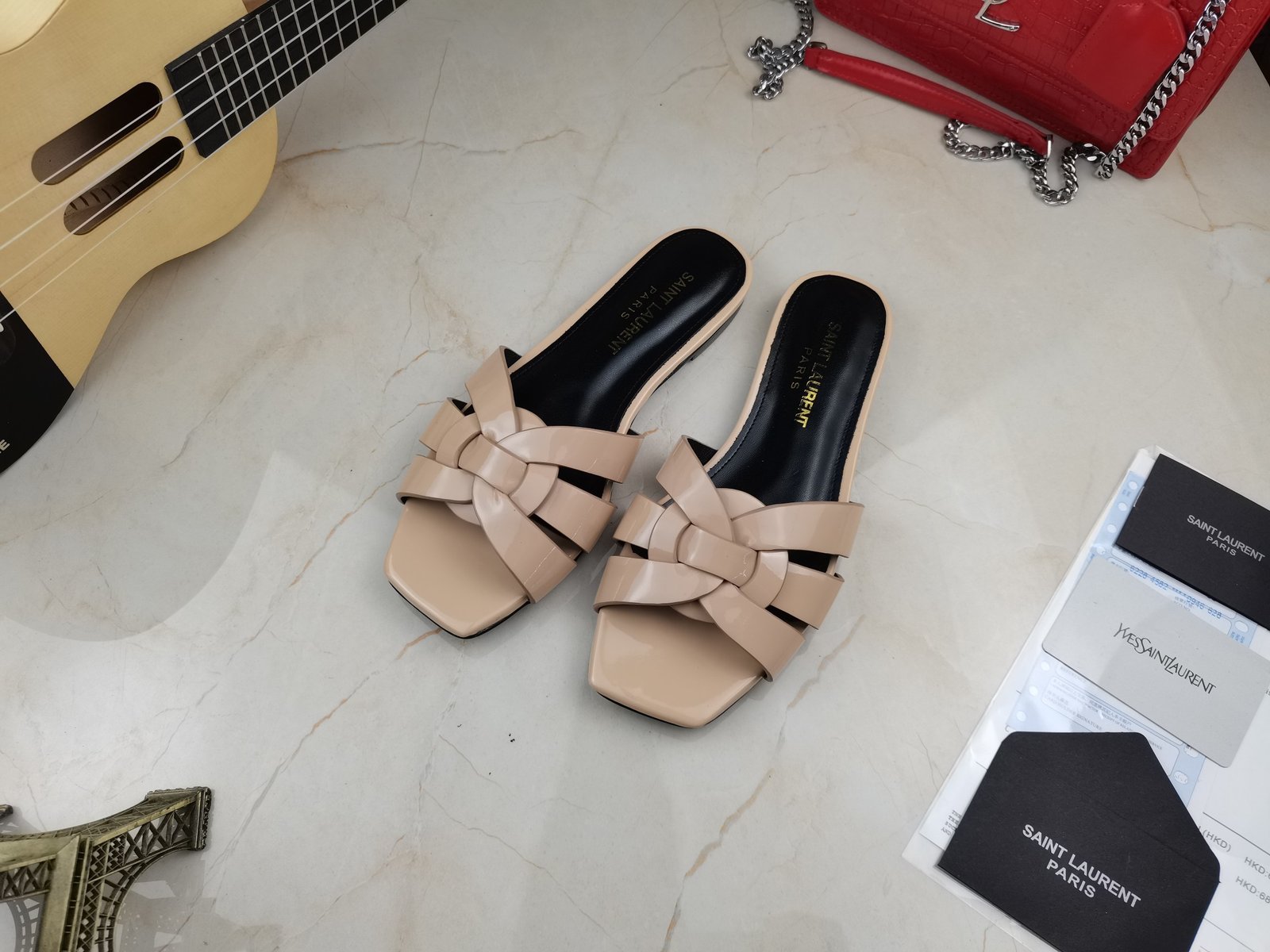 mauf-be-8.jpg Saint Laurent Women's Tribute Flat Mules Beige For Women YSL 571952B8I009935 - Image 1