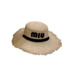 Miu Miu Wheat Straw Hat With Black Lace Trim Beige For Women - Image 4