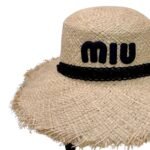 Miu Miu Wheat Straw Hat With Black Lace Trim Beige For Women - Image 3