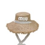 Miu Miu Wheat Straw Hat With White Lace Trim Beige For Women - Image 5