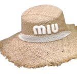 Miu Miu Wheat Straw Hat With White Lace Trim Beige For Women - Image 2
