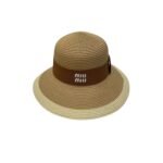 Miu Miu Wide Brim Sun Hat Raffia Dark Beige For Women 57cm/22.4in