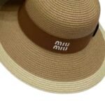 Miu Miu Wide Brim Sun Hat Raffia Dark Beige For Women 57cm/22.4in - Image 4