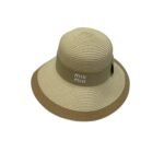 Miu Miu Wide Brim Sun Hat Raffia Beige For Women 57cm/22.4in - Image 4