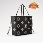 [True-to-ORIGINAL] Louis Vuitton Neverfull MM Tote Bag 12.2in/ 31cm Black/ Beige Monogram Empreinte Gold Hardware For Women M58907 - Image 6