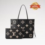 [True-to-ORIGINAL] Louis Vuitton Neverfull MM Tote Bag 12.2in/ 31cm Black/ Beige Monogram Empreinte Gold Hardware For Women M58907 - Image 4