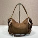 Prada Explore Large Shoulder Bag 12.6in/ 32cm Cocoa Brown Suede For Women 1BC264_008_F0324_V_NOO - Image 3